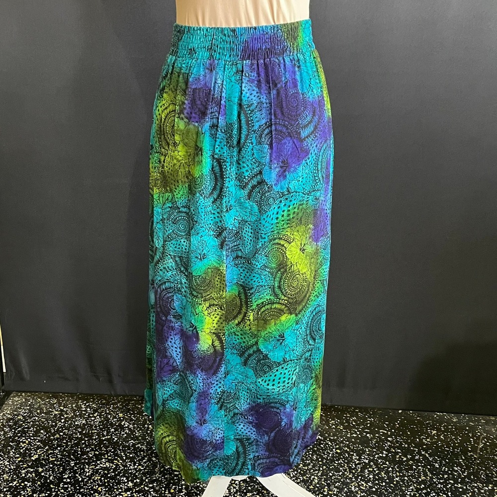 Norton McNaughton Maxi Skirt Women 6 Teal Green Purple Good Vintage Psychedelic - Picture 4 of 6